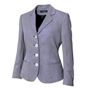 LAUREN RALPH LAUREN® Womens 4-P Gray 100% Linen Tweed Career Blazer Jacket Lined